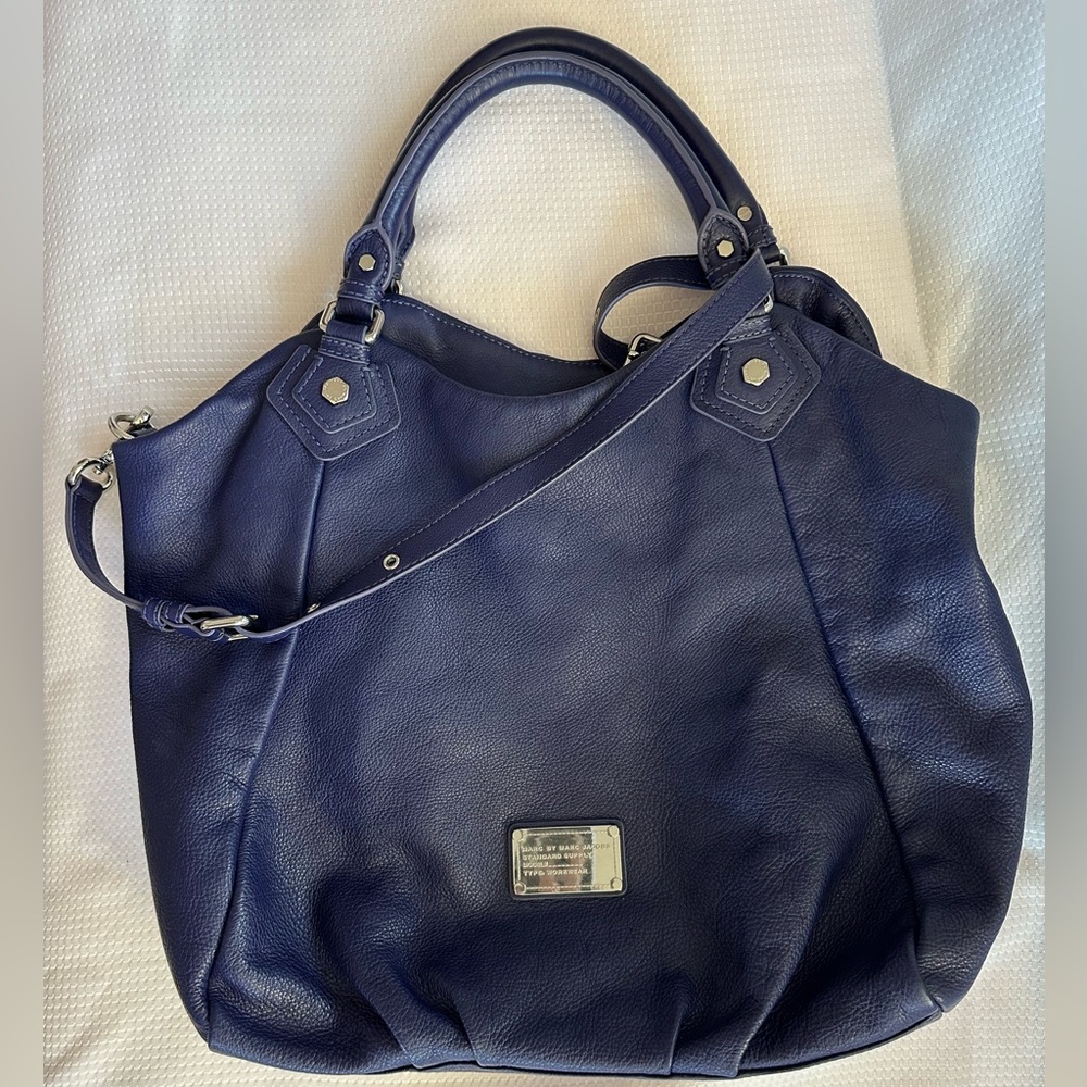 SOLD Marc by Marc Jacobs Blue Leather Classic Q Fran Oversize Slouchy Tote Bag